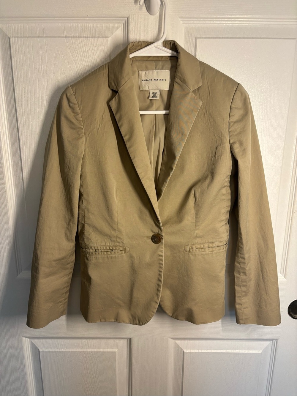 Banana Republic Khaki Stretch Blazer Jacket Cotton Stretch Petite 2P